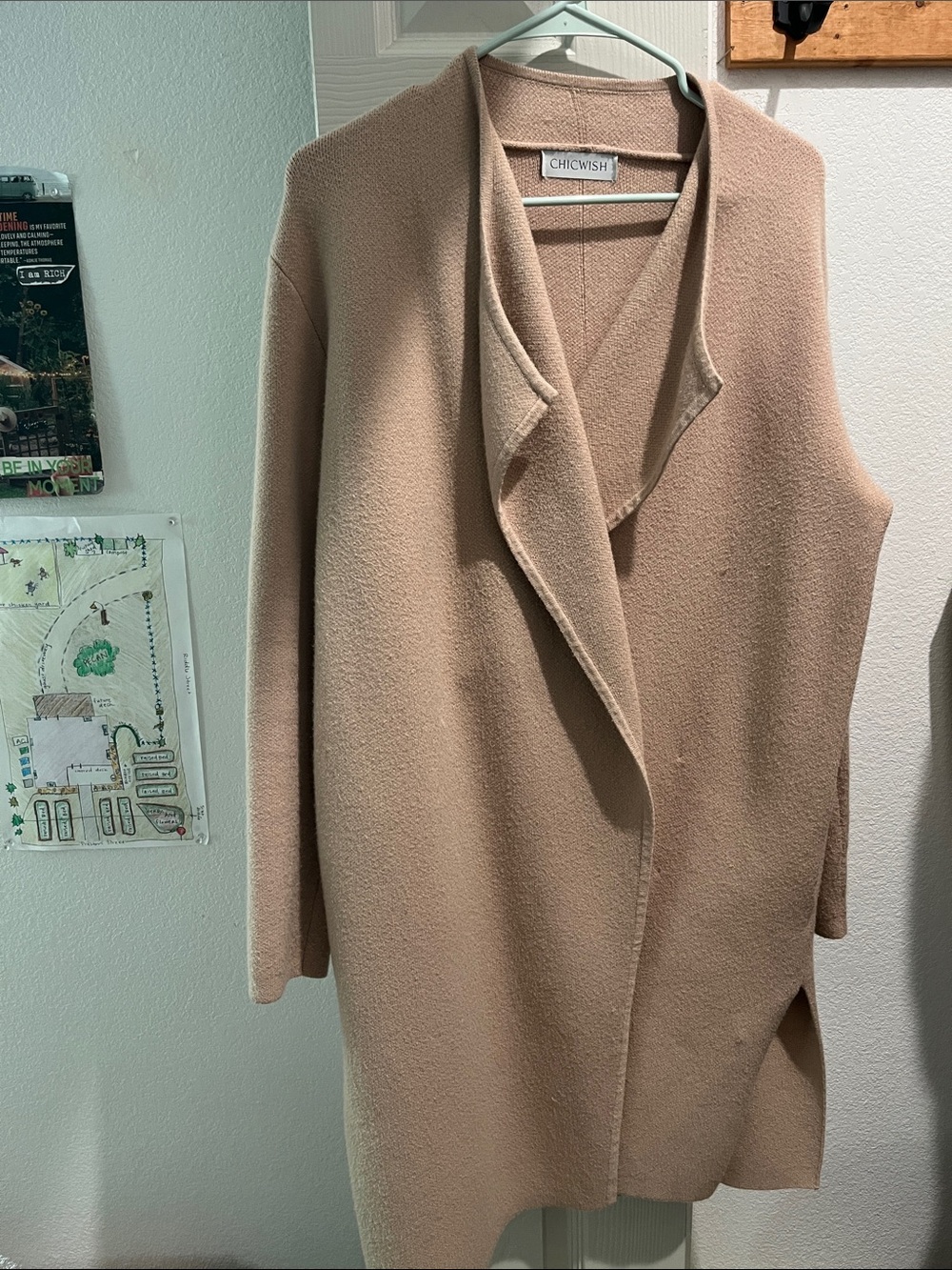 Chicwish Beige Draped Long Sleeve Coat